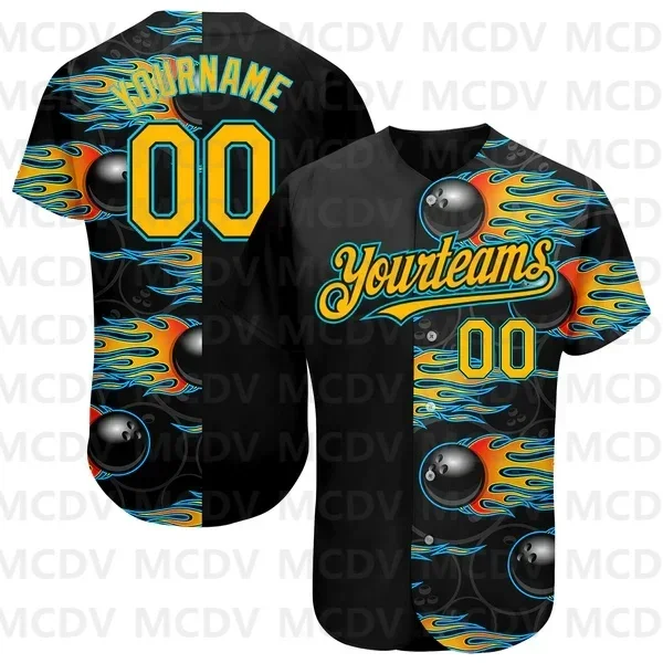 Benutzer definierte schwarz hellblau 3d Muster Design Bowling authentischen Baseball-Trikot