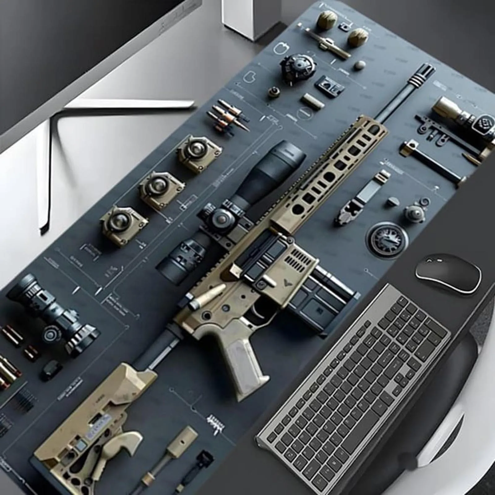 Gun Mouse Theme Computer-Tastatur-Pad, supergroßes Slip-Lock-Rand, Computer-Tastatur-Pad, Esports-Zubehör, Geschenk für Freunde