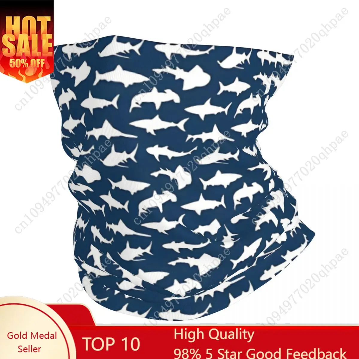 

Sharks On Navy Blue Bandana Neck Cover Print Cute Cartoon Balaclavas Wrap Scarf Multifunctional Headwear Fishing Men Women Adult