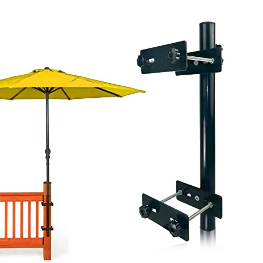 

Patio Umbrella Holder Heavy-Duty Metal Mount Stand for Deck - Sturdy Base for Railing-Mounted Clamps With Pole Maximizing Balco