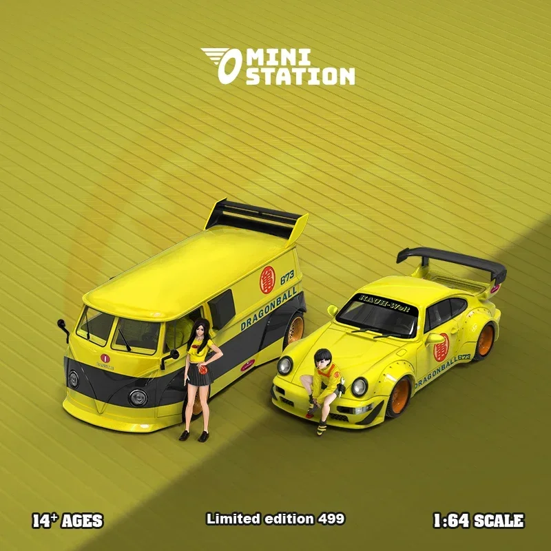 

Мини-станция 1:64 T1 Van / RWB 964 Dragon Yellow limited499, литая модель автомобиля