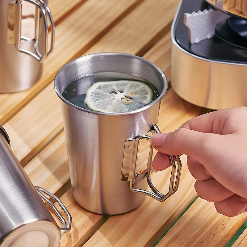 CEOI GWOK Cookware 304 Stainless Steel Camping Coffee Durable Portable with Folding Handle Outdoor Camping Coffee Mug Water Cup