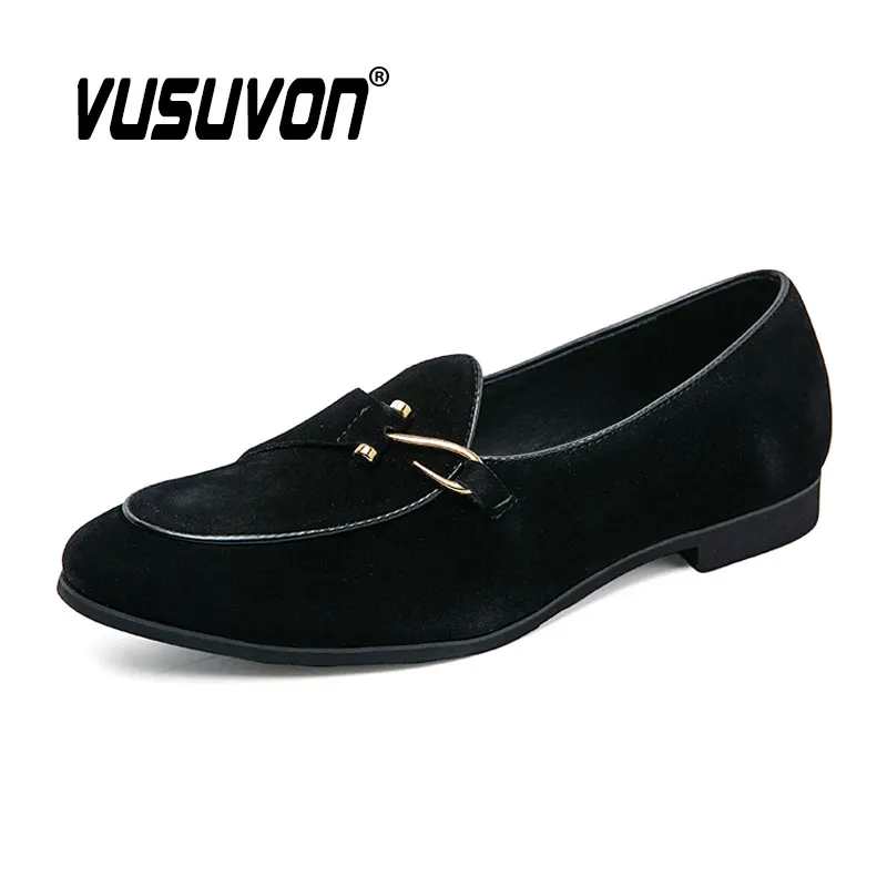 2023 Men Loafers Dress Formal Casual Wedding Brand Black Suede Leather Big Size 38-46 Work Slip-On Flats Monk Shoes