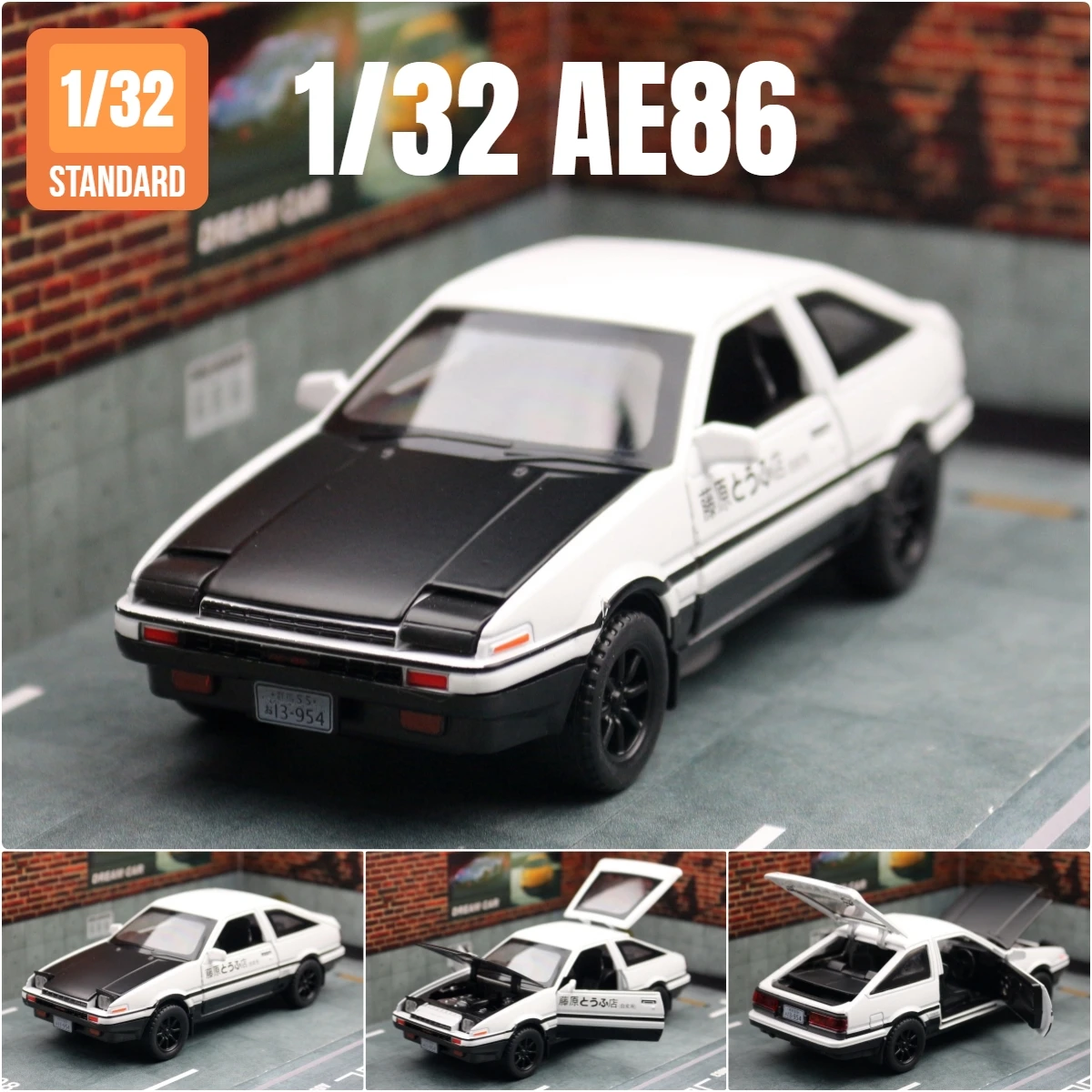1/32 Initial D AE86 Spielzeugauto Diecast Toyota Miniaturmodell Zurückziehen Sound Licht Türen zu öffnende pädagogische Sammlung Geschenk Kind
