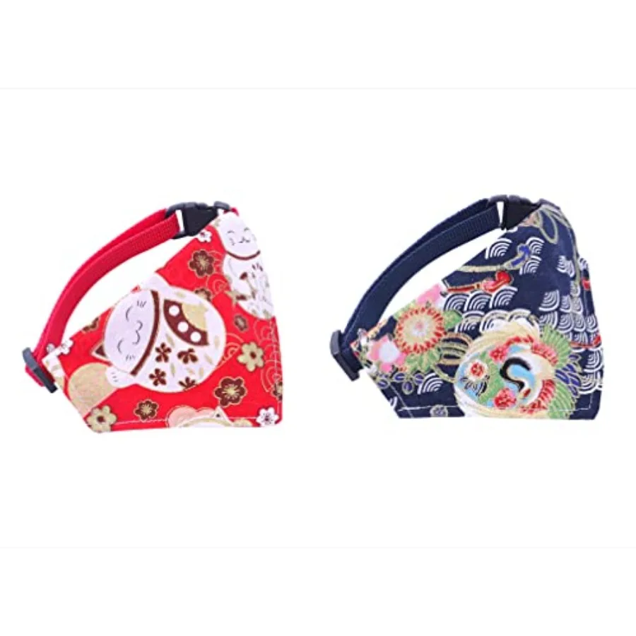 

OHAYO японский кот B, комплект из 2 шт., регулируемый воротник B в японском стиле, котенок премиум-класса, прочный, синий, красный