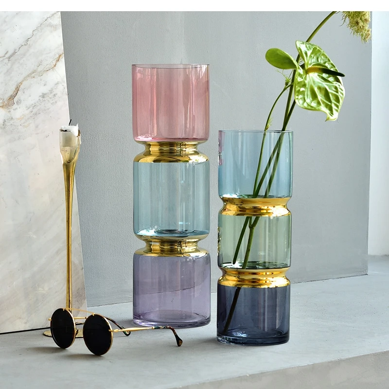 

Transparent Glass Container Color Vase Home Decoration Accessories Living Room Dining Table Flower Arrangement Hydroponic Vase