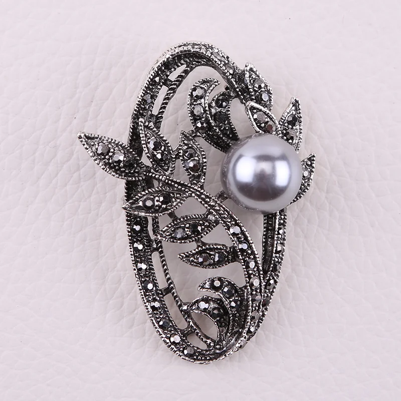 Trendy Black Pearl Flower Brooches for Women Unisex Plant Pins Multi-color Available Office Party Accessories Gifts