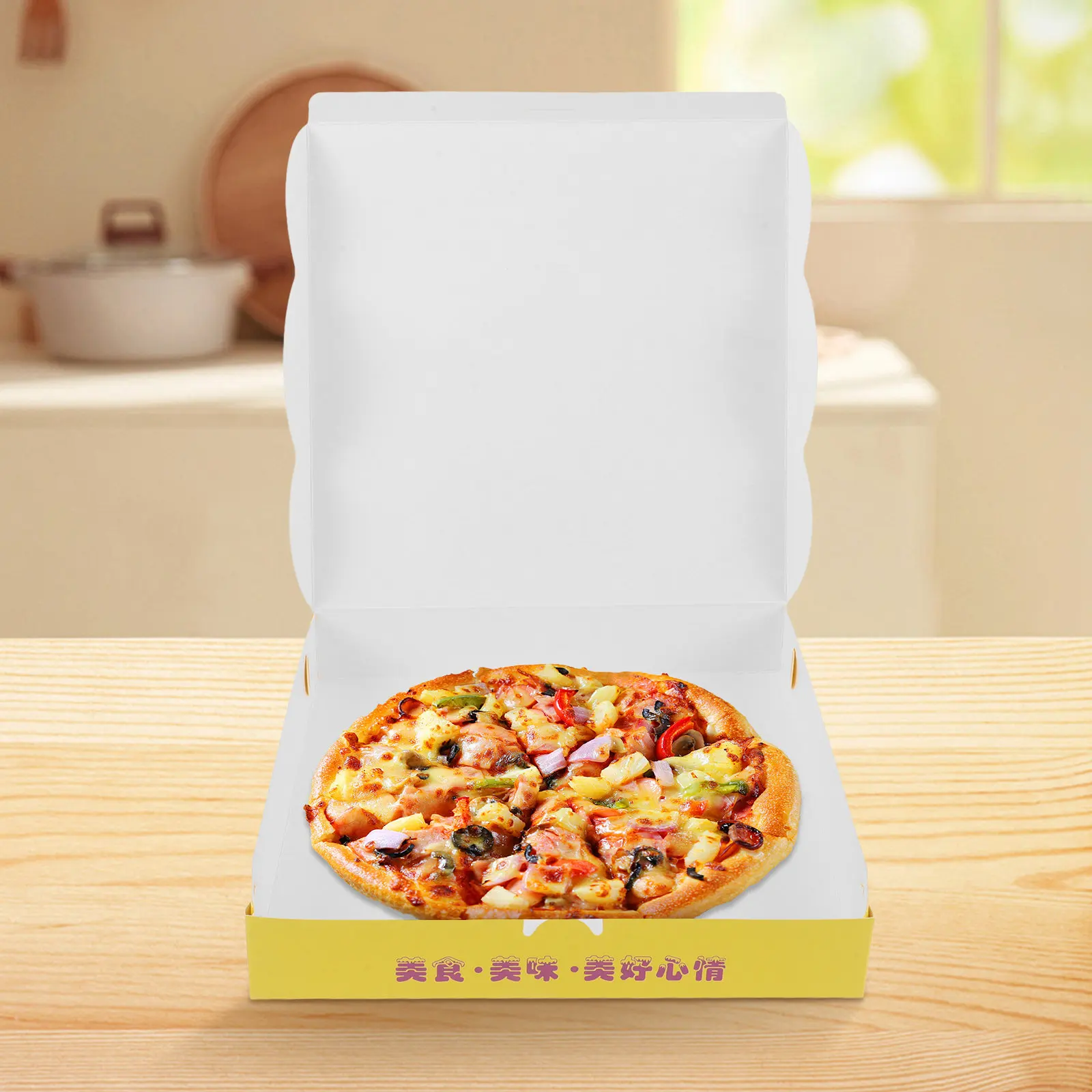 

40Pcs Yellow Pizza Boxes Disposable Cardboard Takeaway Containers Handy Carry Design for Takeout Storage Party Favors Bulk