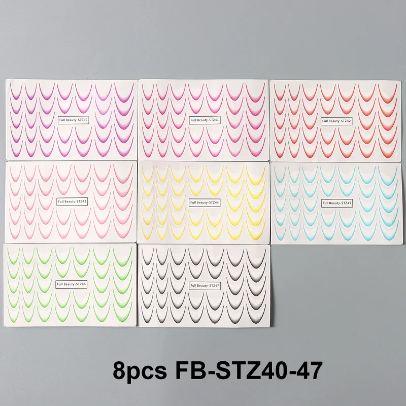 8pcs 그라디언트 프랑스어 네일 아트 스티커 잉크 피는 웨이브 라인 물 전송 슬라이더 데칼 DIY Ombre 매니큐어 장식 포일