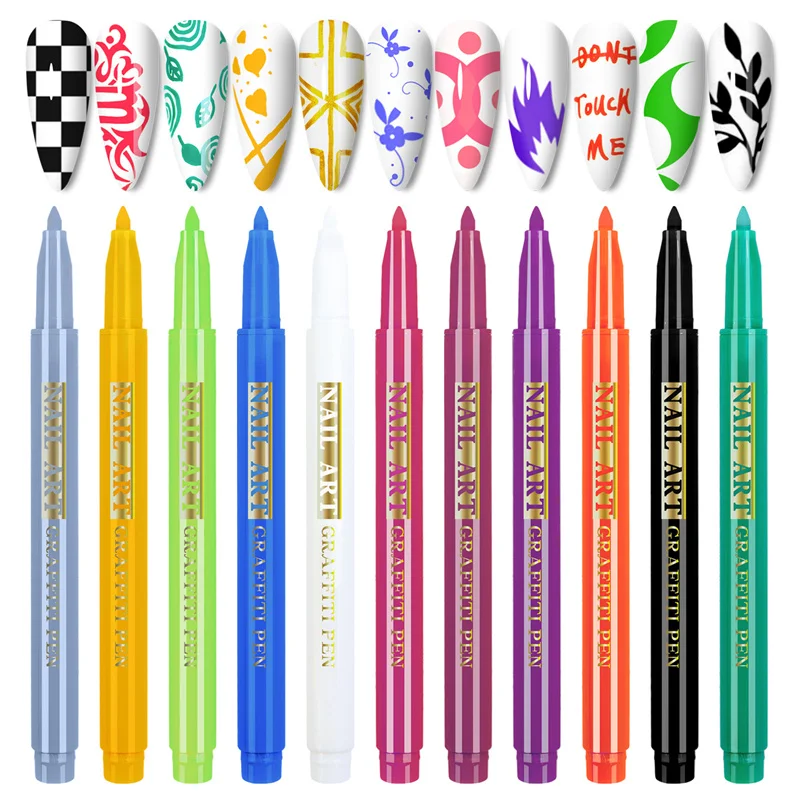 

12pcs Nail Art Graffiti Pen Abstract Liner Brush Drawing Painting Lower Pattern Fine Details Manicure Waterproof Colour Pen Tool