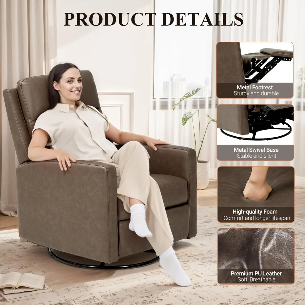 

Lounge chair, PU leather 360 ° rotating joystick lounge chair, baby gliding lounge chair with ergonomic high backrest and column