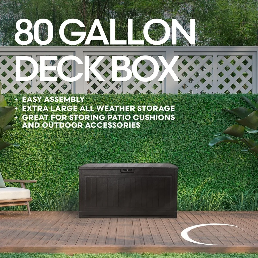 Large Deck Box Storage Container 80 Gallon Capacity Outdoor Organizer Durable