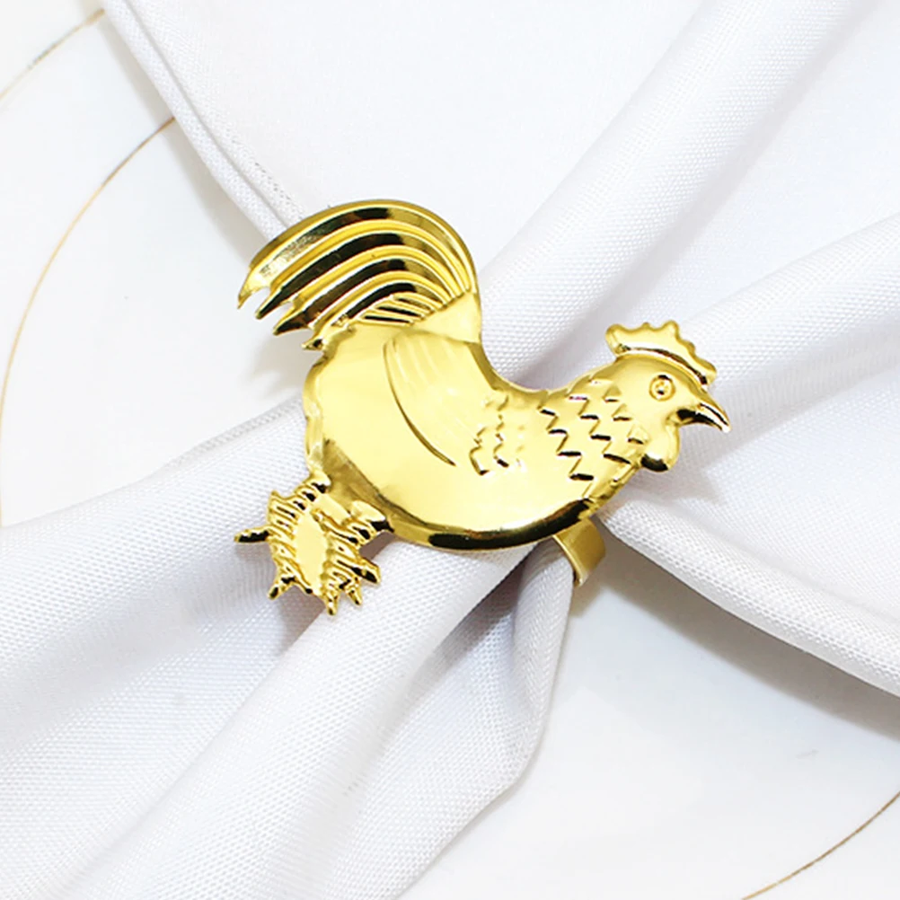 

6pcs Napkin Rings Metal Rooster Shaped Decorative Serviette Buckles Wear-Resistant Table Napkin Accessories For Hotel