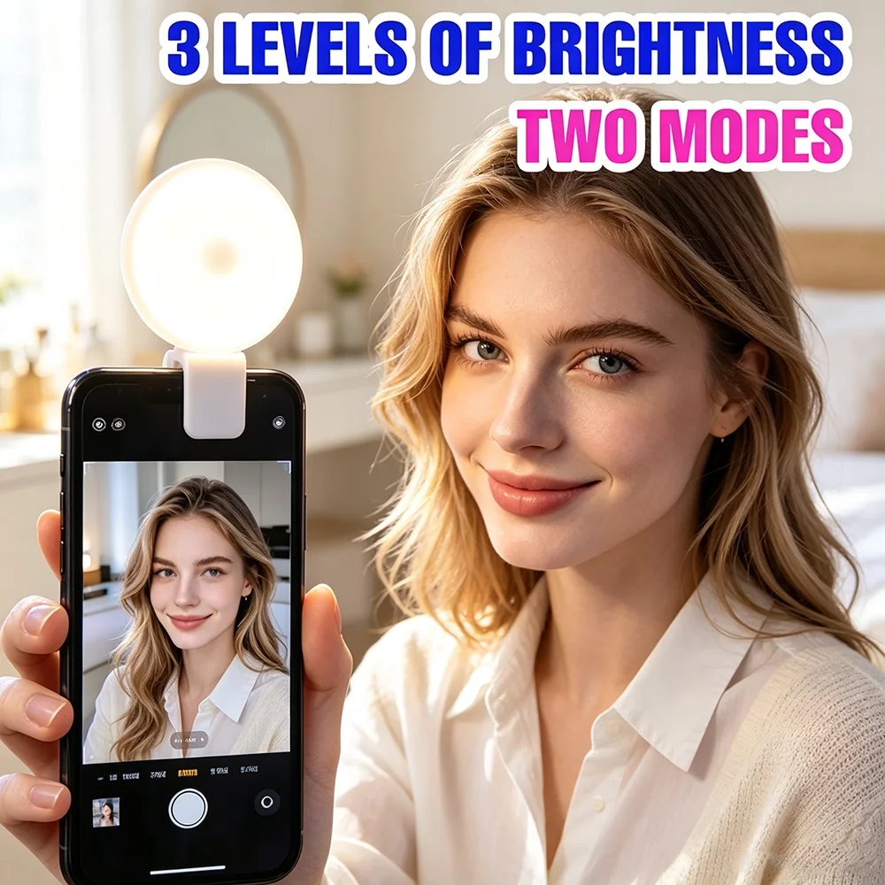 Led Ring Light - Clip-LED-Selfie-Fülllicht 3 Helligkeitsstufen 2 Modi USB-Aufladbare