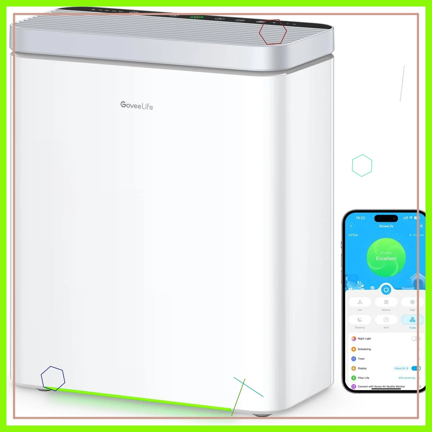 

Умный очиститель воздуха для больших помещений площадью до 1046 кв. футов, мониторинг PM2.5, режим сна, управление через приложение и Alexa