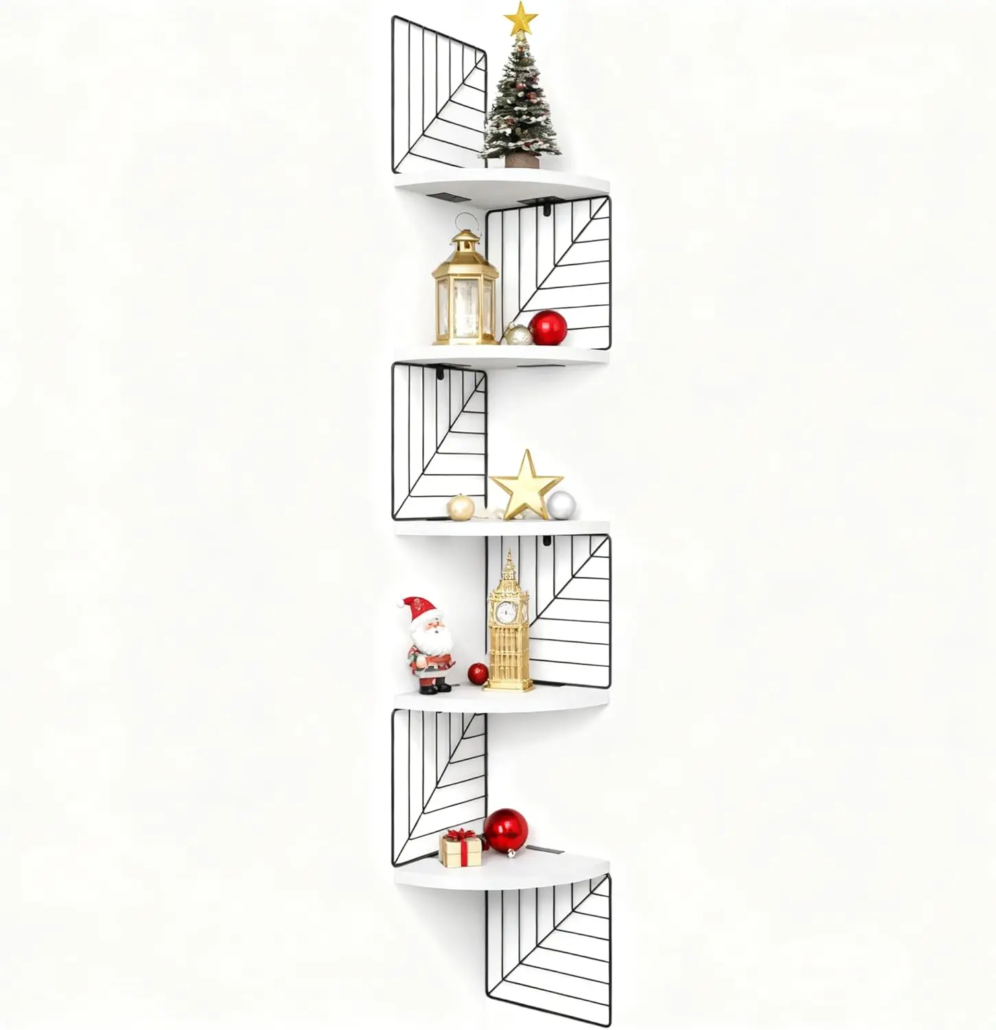 

5-ярусные настенные полки из дерева в деревенском стиле для спальни, гостиной, ванной, кухни, офиса - белые