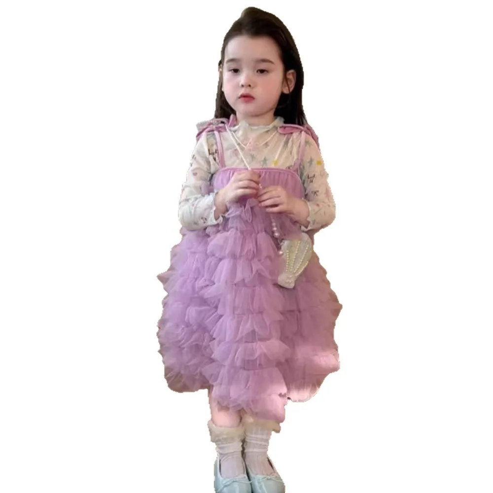 New Spring Summer Girls Dress, Lightweight Spaghetti Strap Long Dress Gorgeous Stylish Outfit For Toddler Girls  for 80-130cm