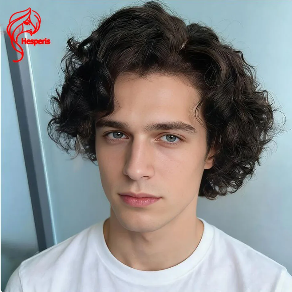 

Hesperis Short Curly Wig for Men Human Hair Lace Front Natural Look Fluffy Curly Wigs for Balding Men Hair Loss Sufferers