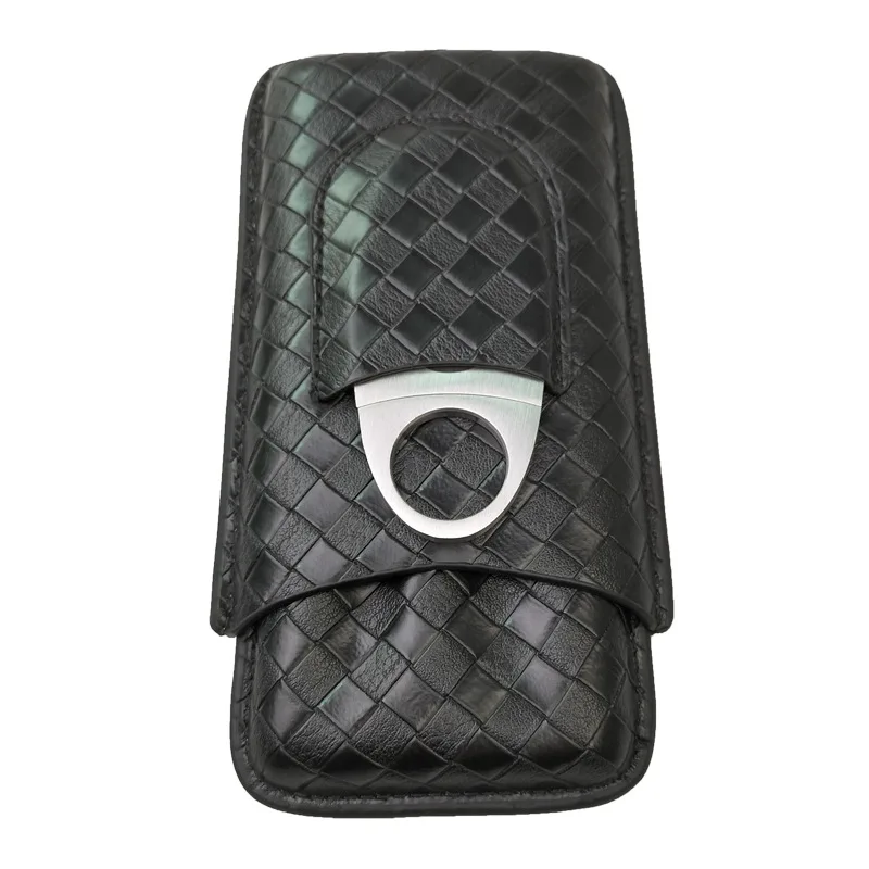 

2MM slot 3 Cigar Case Portable Woven Cigar Humidor Pouch with Cutter Men's Cigar Accessories Gift Travel Outdoor