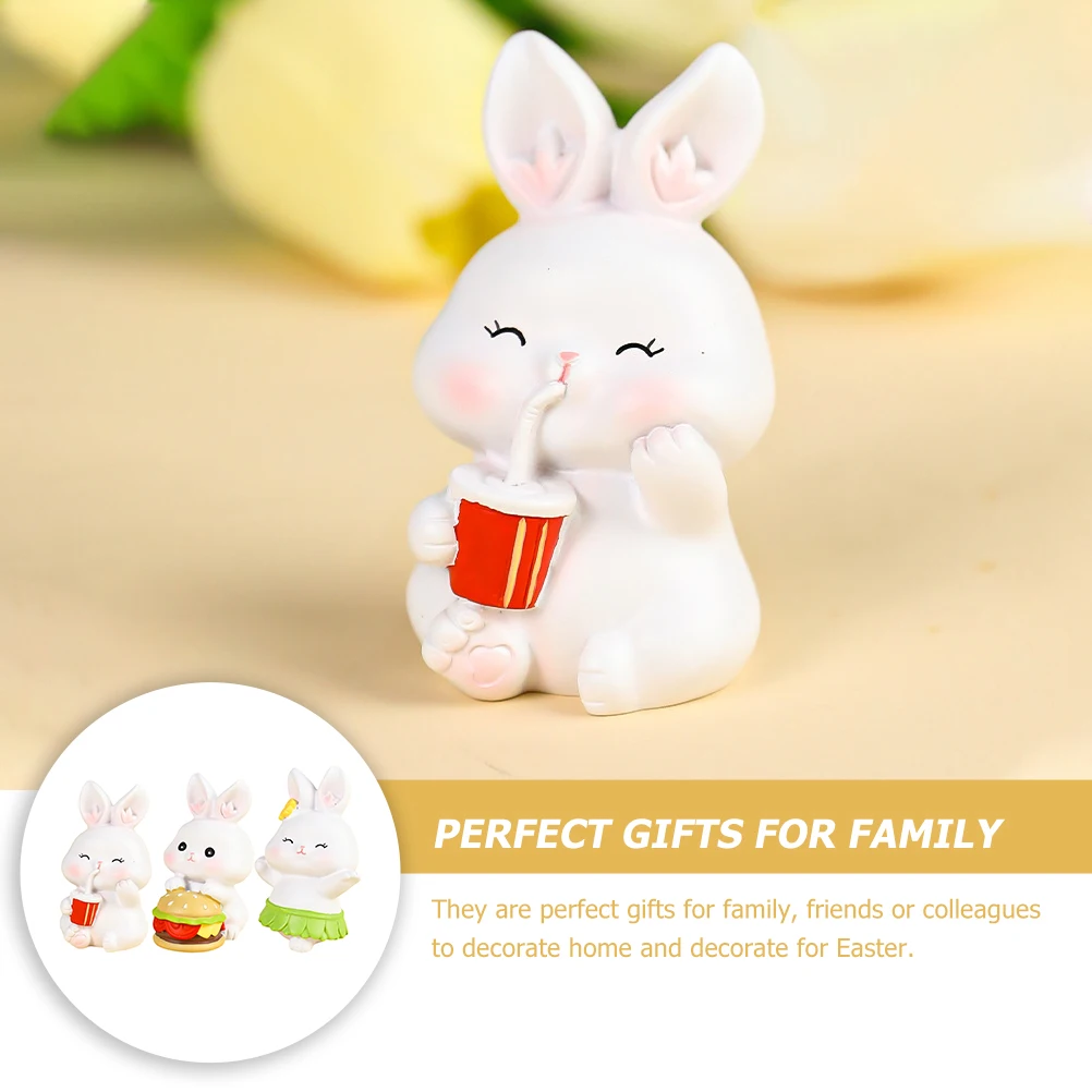 

3Pcs Miniature Rabbit Resin Bunny Micro Landscape Mini Gardens Cake Topper Easter Gift Small Figurines Miniature Figurines