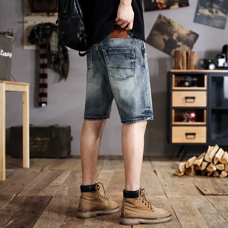 

JXN1051 American retro washed do old Slim denim shorts men's summer new straight trousers ins tide five points