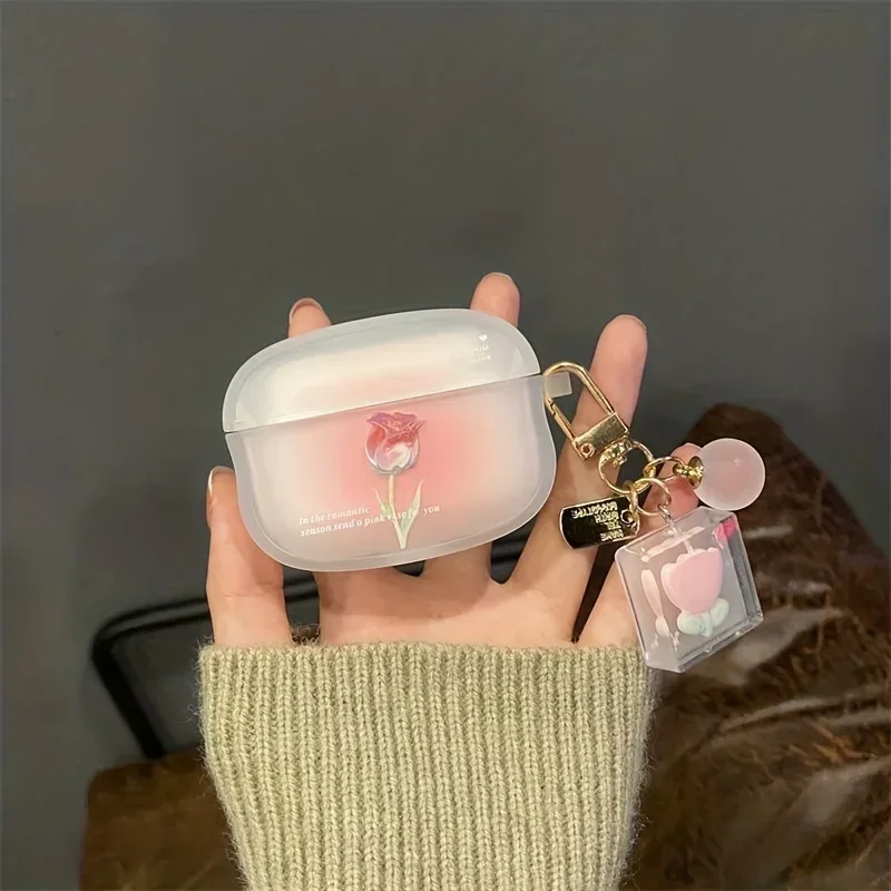 Elegant Sfumato Rose AirPods Case with Tulip Charm For Airpods Pro 2 With Keychain Cover For Airpods 1 2 3