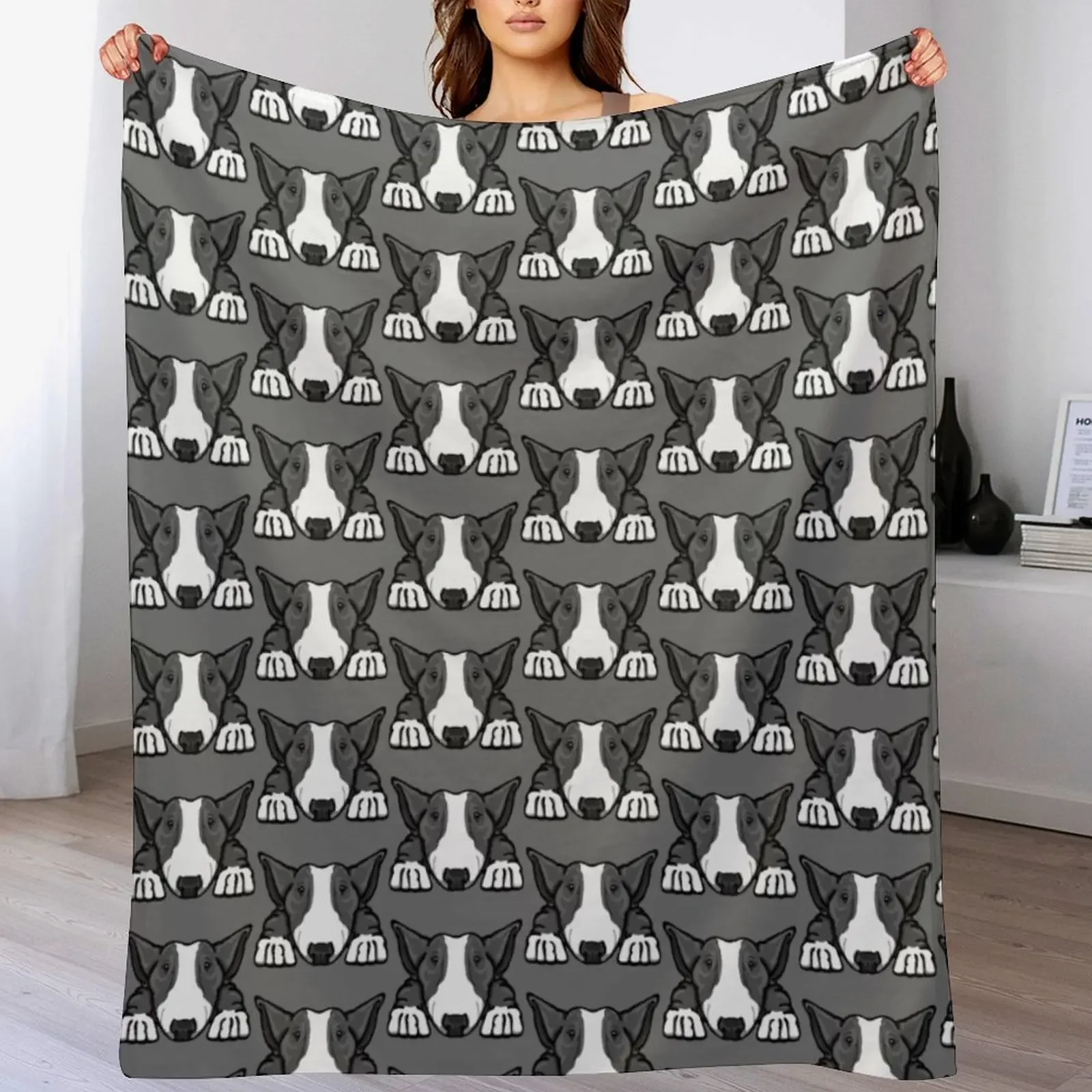 Grey & White Bullterrier Throw Blanket Long Lasting Soft Plush Blanket for Daily Use