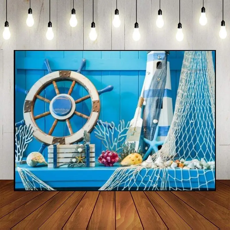 Nautical Rudder Background Photography Backdrops Sailing Birthday Decoration Banner Baby Shower Newborn Sailor Photo Party Beach