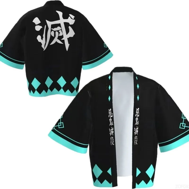 Demon Killer Cartoon Kimono Style Jacket Anime Cape Half Sleeve Cardigan image 3