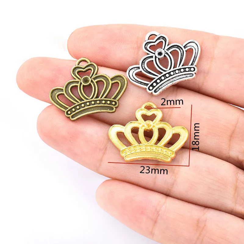 20pcs  3 color crown Charms Necklace Pendant Bracelet Jewelry Making Handmade Crafts diy Supplies 23*18mm 1509