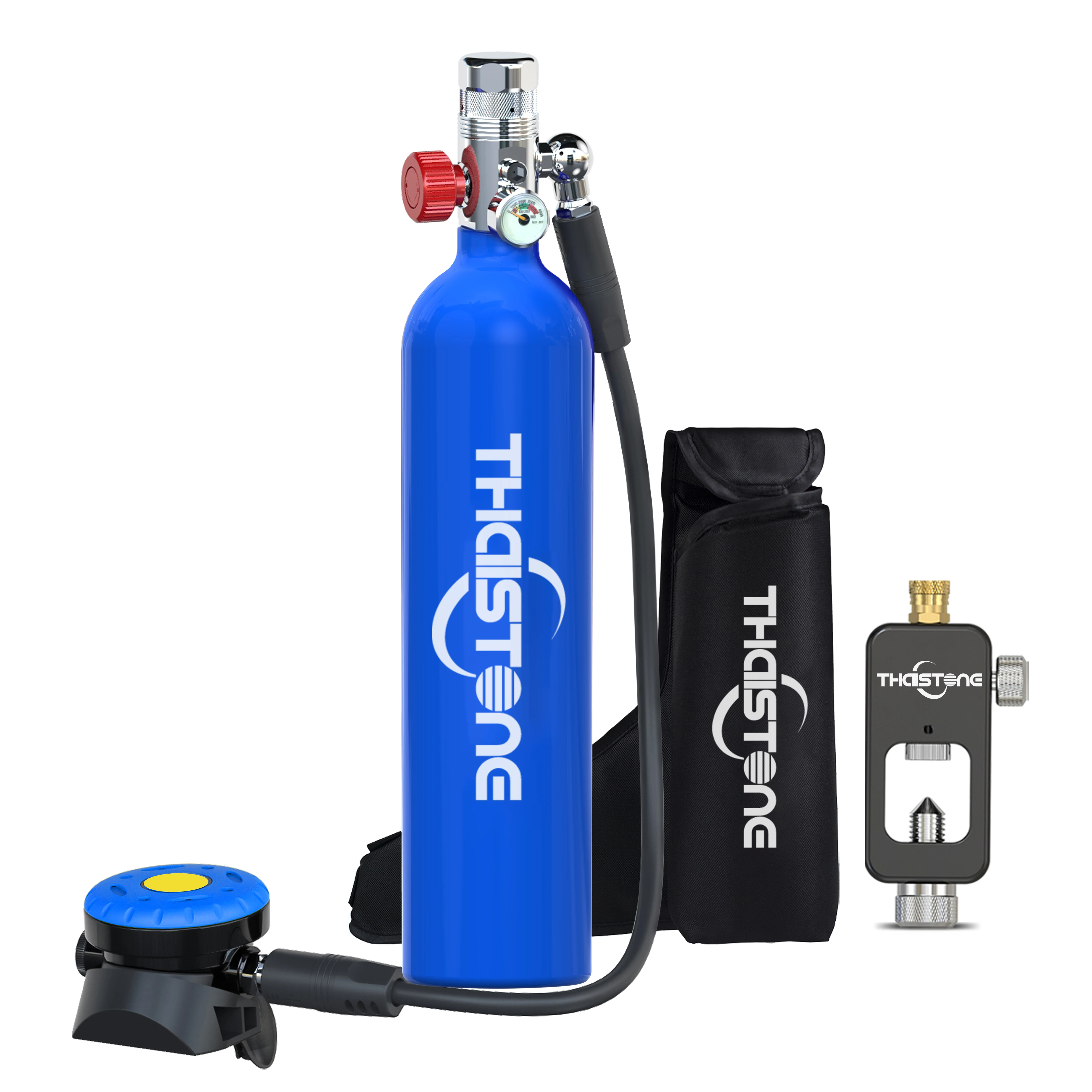 

THAISTONE Colorful 1L Scuba Oxygen Tank with Diving Bag and Refilling Adapter, Backup Air Cylinder Emergency Rescue Pony Bottle