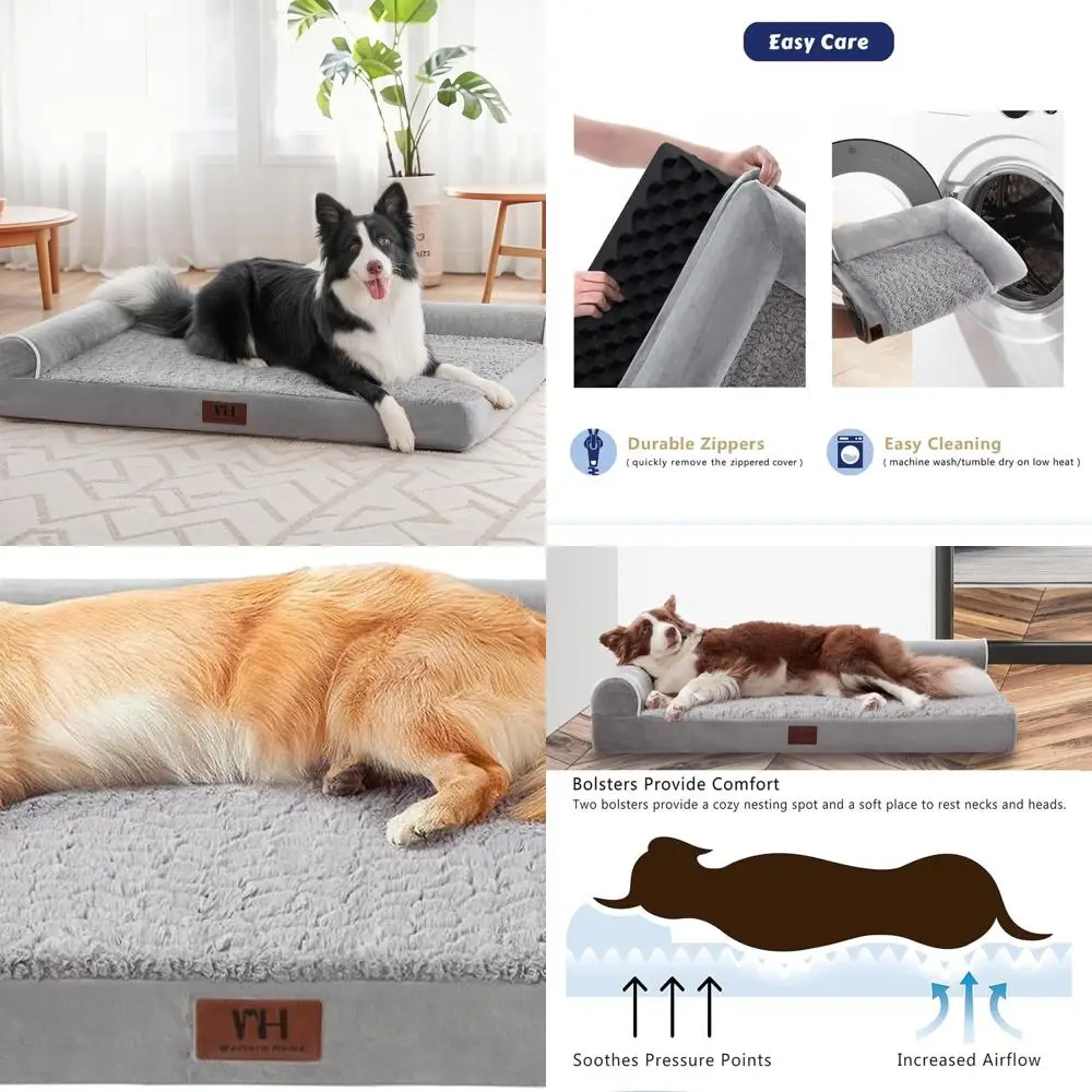 

Extra Large Orthopedic Dog Bed with Removable Cover, Egg Foam Support, Bolster Cushion, Waterproof & Non-Slip Base