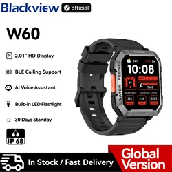 Blackview W60 2024 New Smartwatch 2.01'' HD Display TFT Rugged Smart Watch for Outdoor With Emergency Lighting Bluetooth Calling