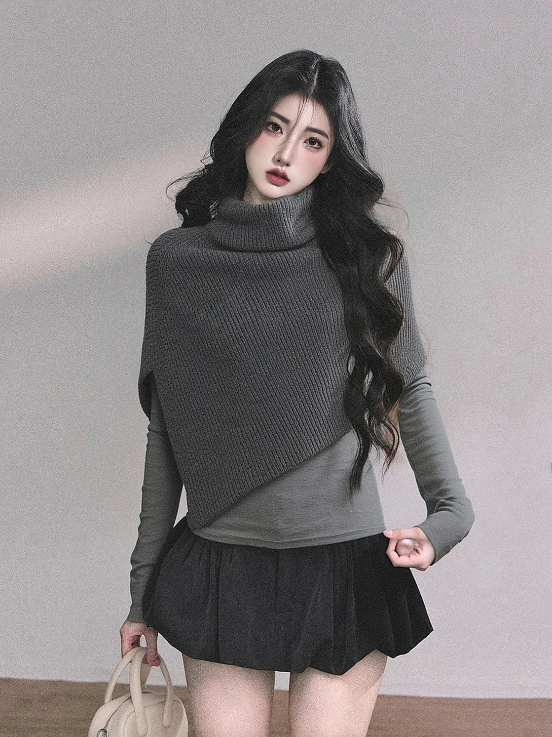 

Корейский дизайн, высокий вязаный свитер с запахом, капюшон, Ne пальто, женский свободный топ, модный топ для поездок на работу, осеннее тепло