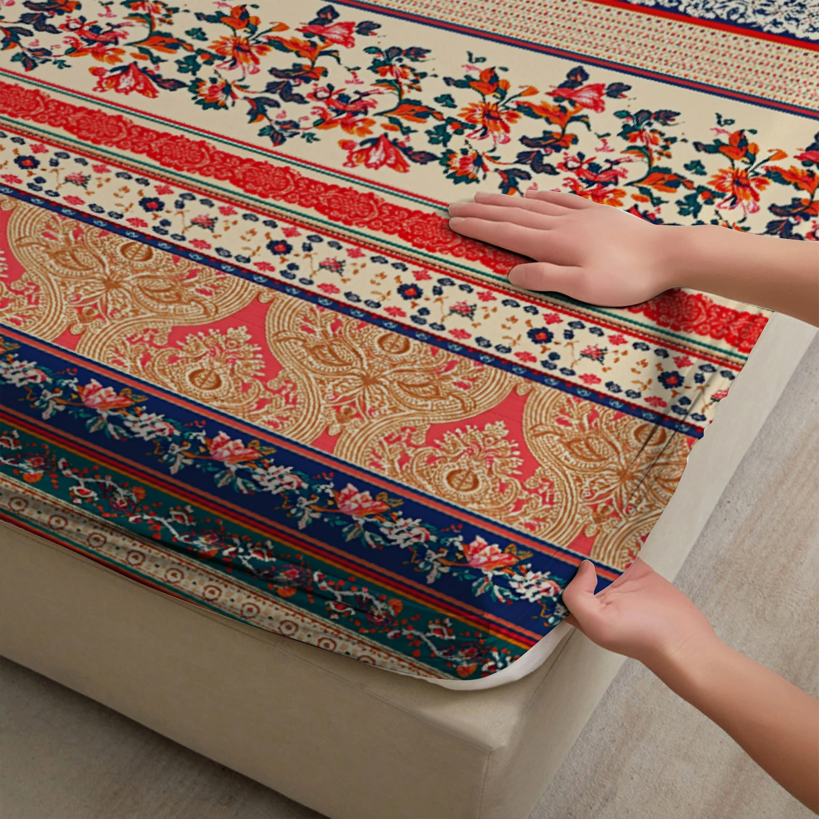 1Pc Fitted Sheet Boho Vintage - Fitted Bed Sheets Deep Pocket ulasan dan harga