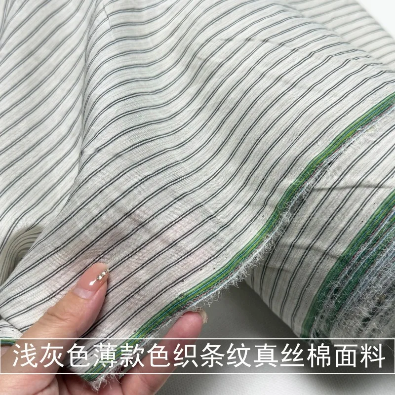 2Meters Light Gray Thin  Silk Cotton Fabric Slightly See-through Shirt Dress Mulberry Silk Satin Fabric Spring and Summer