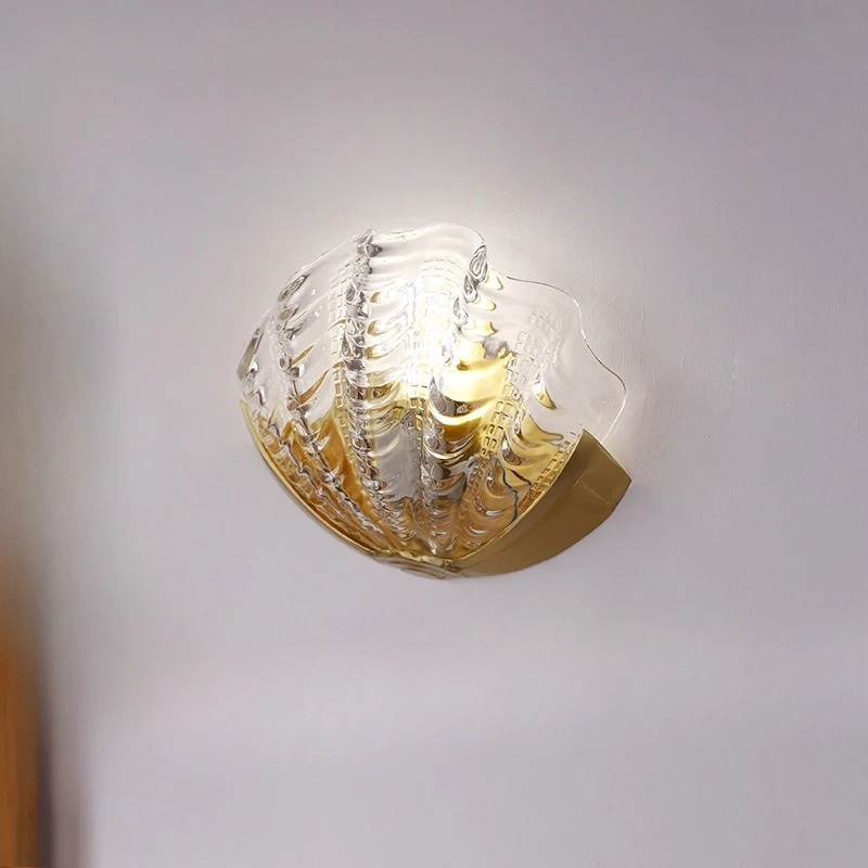 

Shell brass glass wall lamp, Chuangyi personalized decoration French living room bedroom entrance aisle lamp