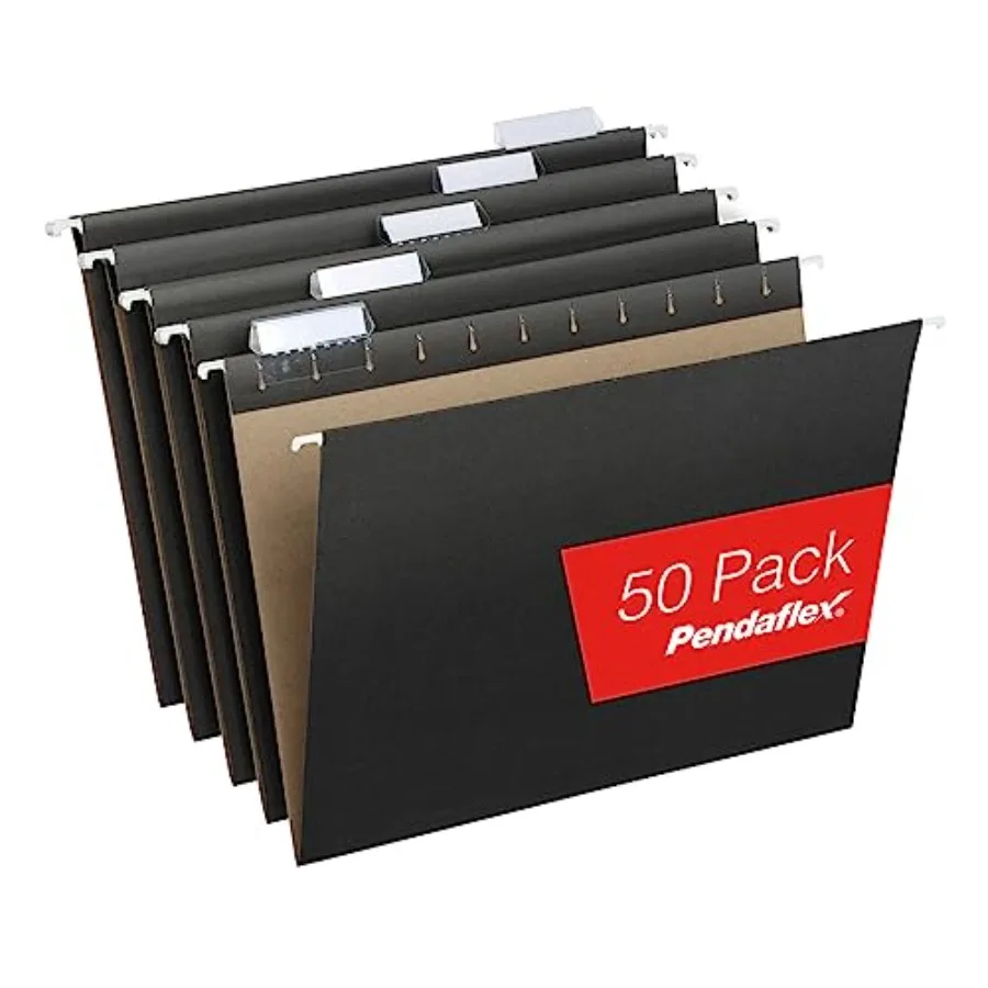 

Black Hanging File Folders, 8.5 X 11 Letter Size with 1/5 Cut Adjustable Tabs - 50 Pack