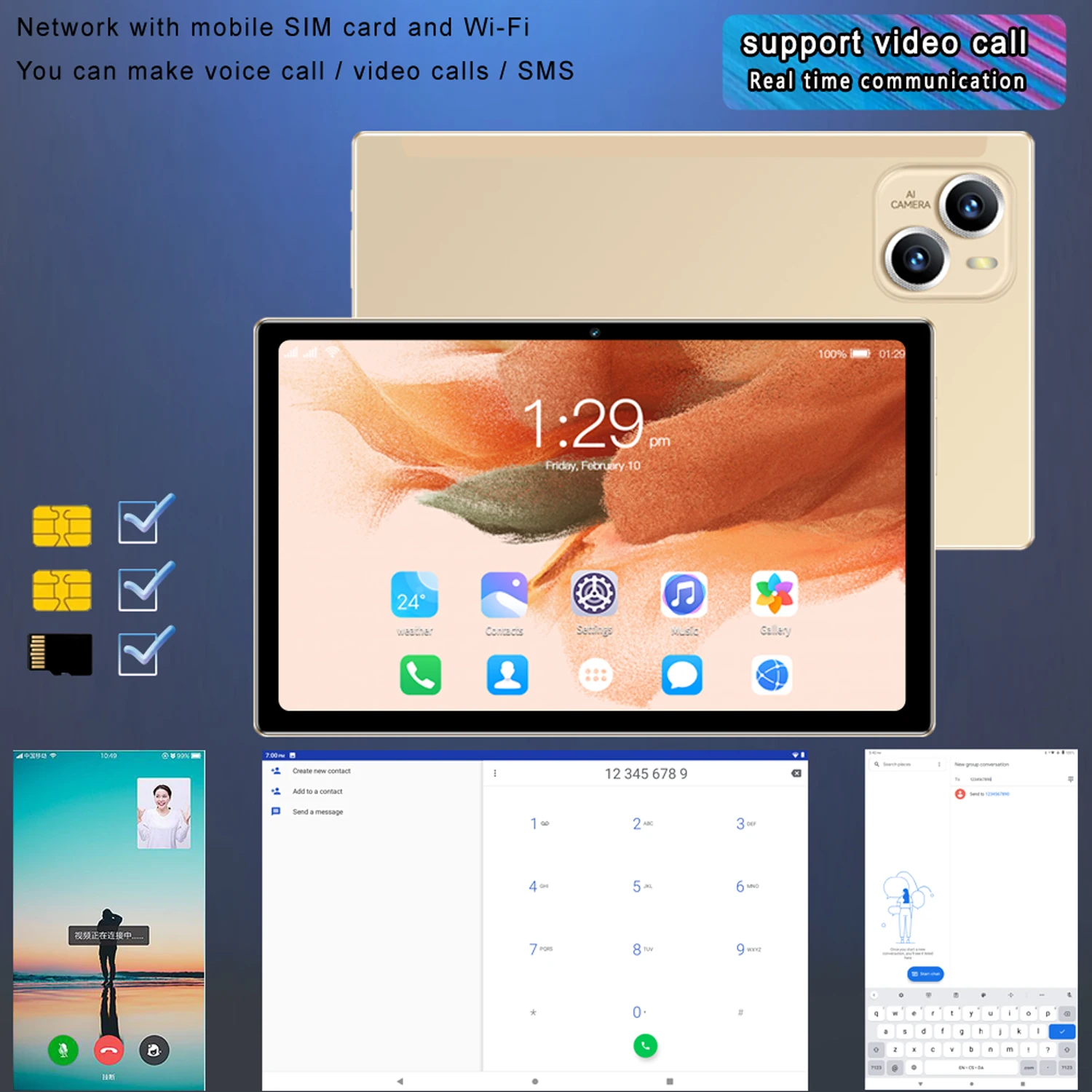 BDF 10,1 Zoll Tablet Android 11, 8GB(4+4 erweitern) RAM 64GB ROM,Unterstützung 1TB erweitern, 1280x800 ips Bildschirm 5000mAh Akku, Unterstützung gms 3g Netzwerk, Unterstützung Wif bluetoothi