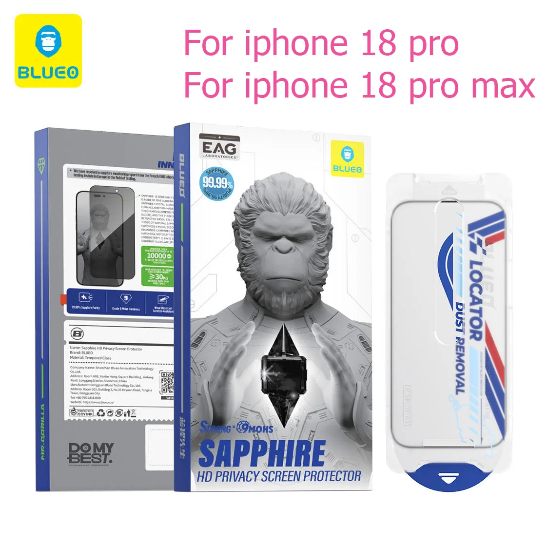 واقي شاشة زجاجي مقوى عالي الدقة من بلو سافاير، يوفر خصوصية للشاشة، مصمم لهاتف iPhone 18 Pro Max، ومضاد للتجسس، مع أداة لتركيبه.