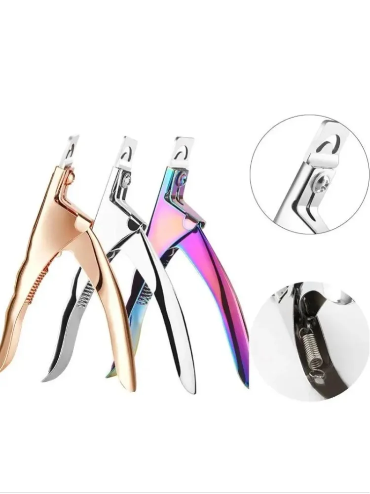 3 Farben U-förmige Nagelschneider für French Nails, Künstliche Nagelspitzen Kantenschneider, Edelstahl-Trimmer, DIY Maniküre-Werkzeug