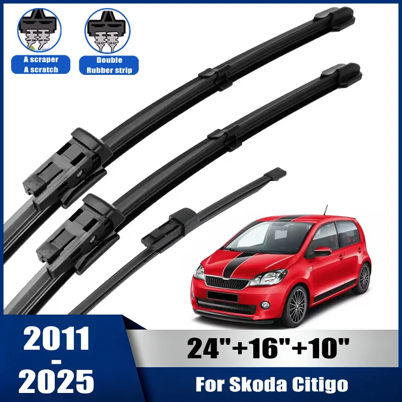 Wiper Front & Rear Wiper Blades Set For Skoda Citigo 2011-2025 Windshield Windscreen Window Rain Brush 24''+16''+10''