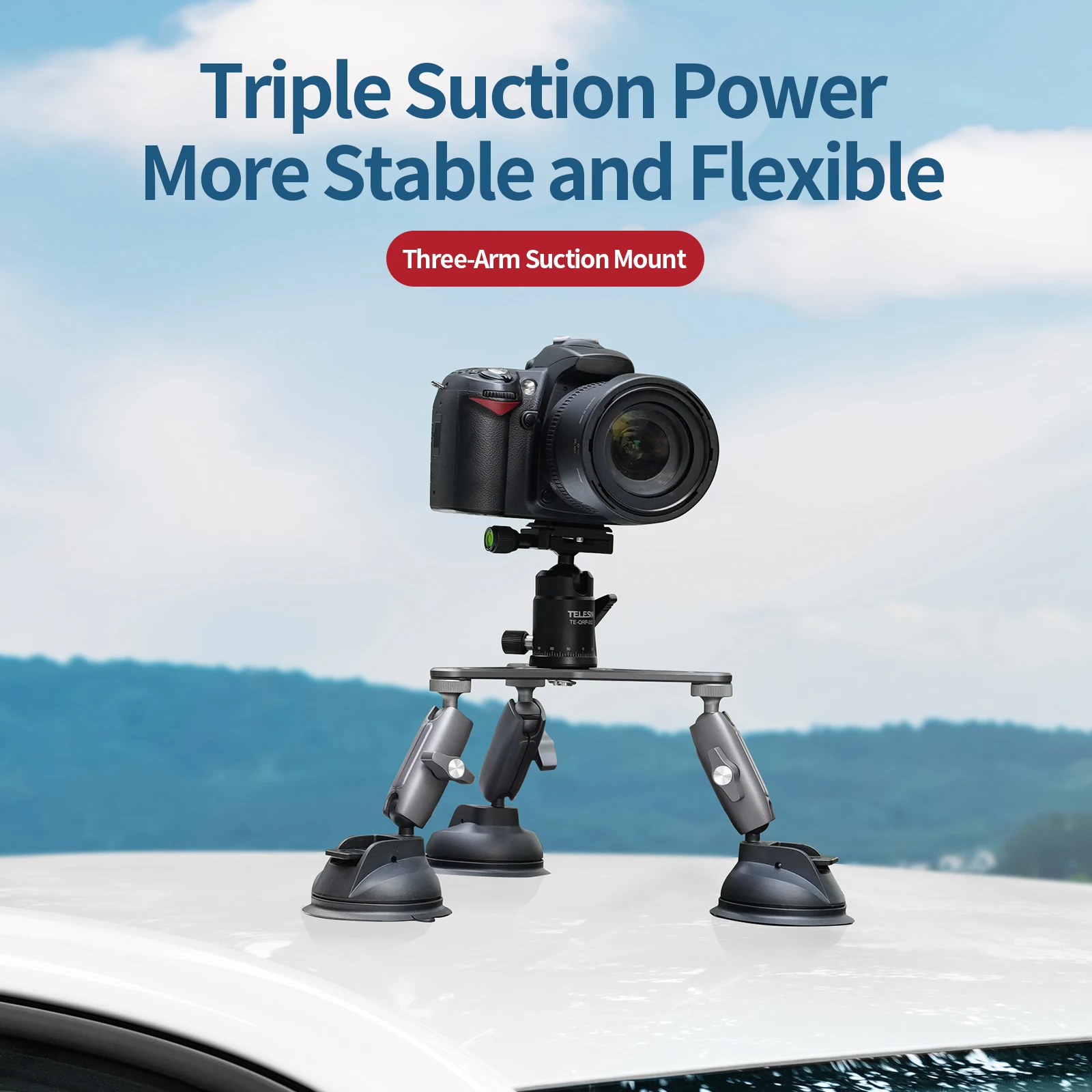 TELESIN Suction Cup Car Tripod Holder Mount 360° Rotation Bracket For Canon Sony For GoPro Hero Insta360 DJI Osmo Action