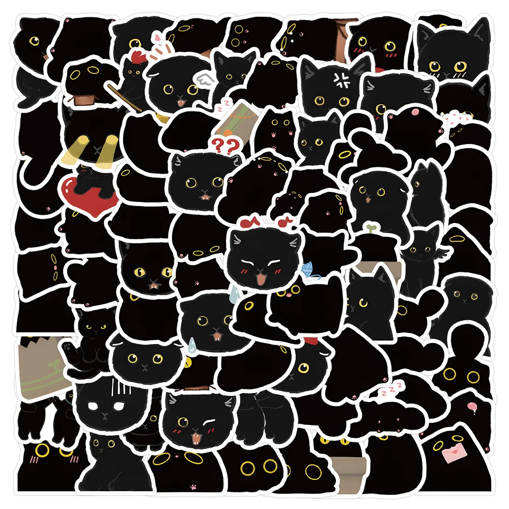 Kawaii Black Cats Meme Cute Stickers Pack Aesthetic Stationery Supplies Office School Diary Decoration Sticker Book Art Supplies