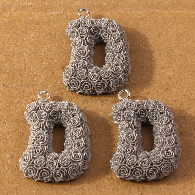 10Pcs Rose Flower Creative Initial 26 Letter Charms A-Z Alphabet Pendants for Jewelry Making Earrings Necklace DIY Accessories