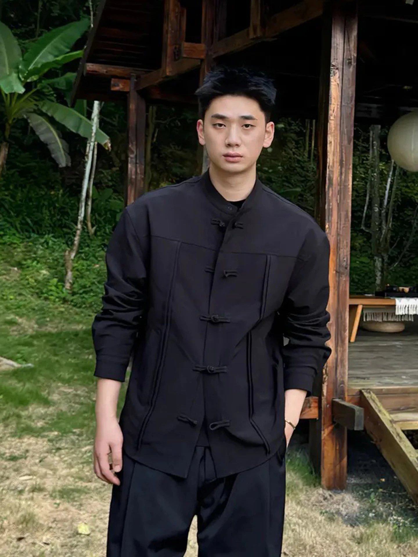 

Новый китайский повседневный мужской костюм irt Jaet на пуговицах с воротником-стойкой, длинный свек, верхняя одежда для отдыха