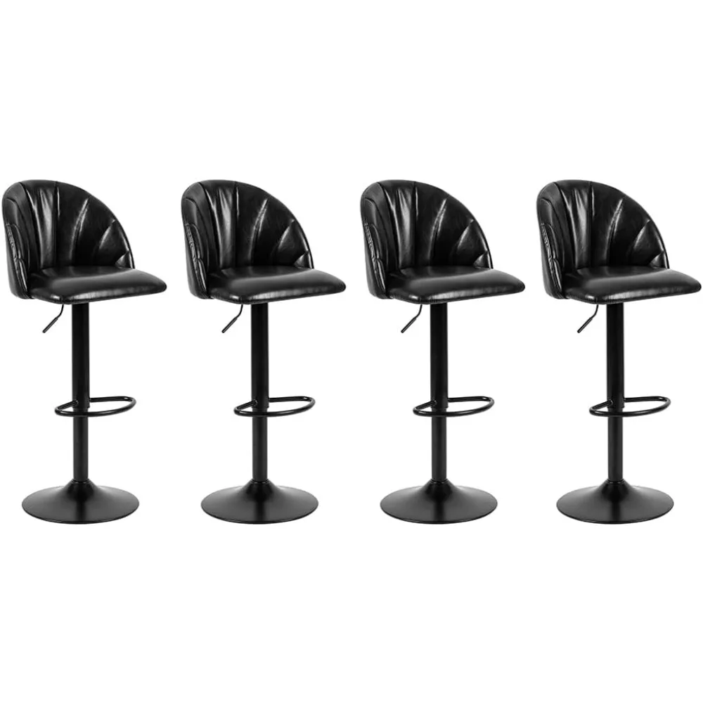 Home Furniture Series Bar Height Adjustable and Swivel Metal Stool with Faux Leather Upholstered Seat,Black Iron Frame,Set of 4