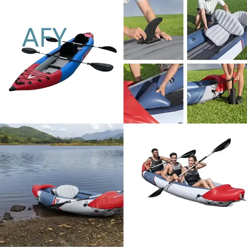 Solar Marine 2 Person Double Inflatable PVC 4m Fishing Kayak for Small Boats for Water Sports for Outdoor Recreation for