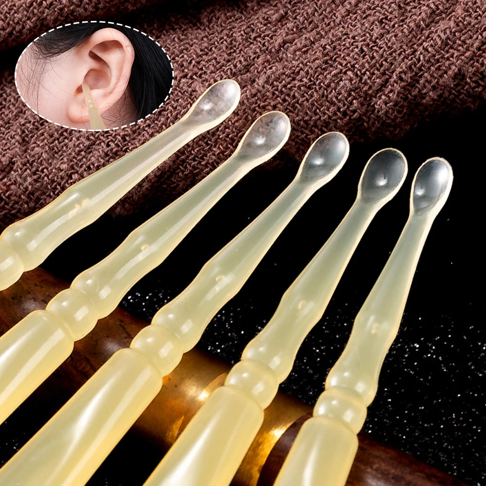 5/50개입 조리된 글루 귀 청소기 부드럽고 안전한 귀지 제거기 귀이개 왁스 제거기 큐렛 재사용 가능한 귀 청소기 스푼 뷰티 케어 도구