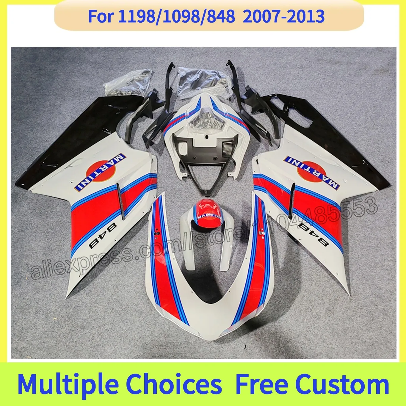 

Полный комплект обтекателей для мотоцикла Ducati 848 1098 1198 2007-2013, идеальная посадка | Прочные защитные панели из АБС-пластика